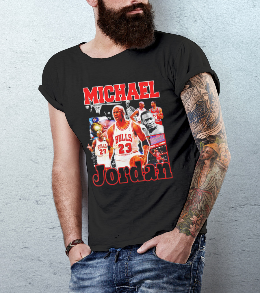 Michael Jordan Bulls 23 Basketball Legend Collage T-Shirt