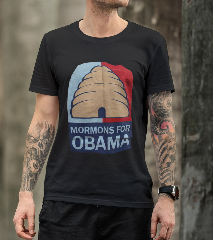 Mormons For Obama Beehive Symbol Two-Tone Background T-Shirt