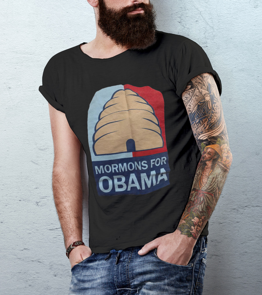 Mormons For Obama Beehive Symbol Two-Tone Background T-Shirt