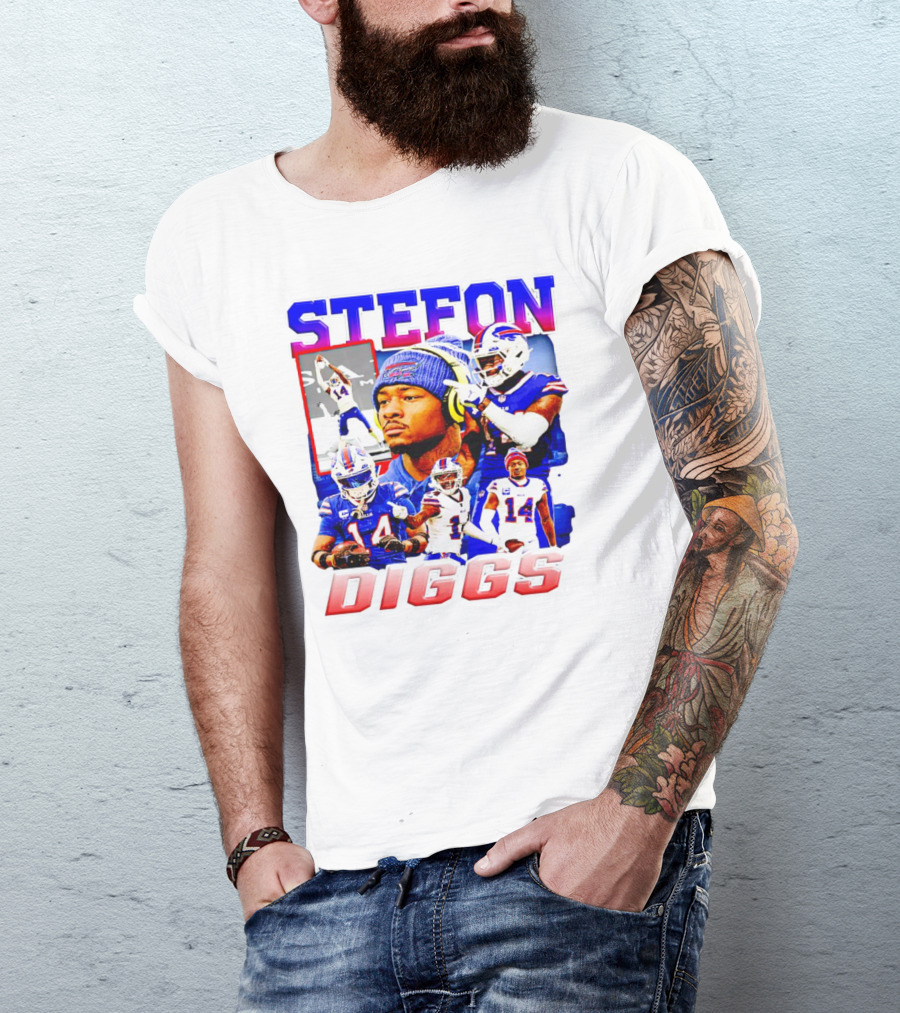 Stefon Diggs Buffalo Bills Football NFL Player Collage In Action T-Shirt