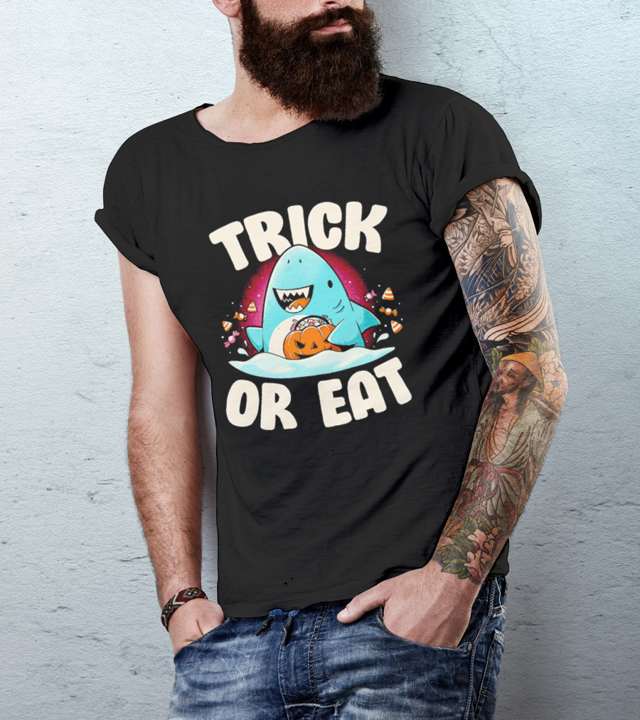 Trick Or Eat Shark Halloween Pumpkin Candy T-Shirt