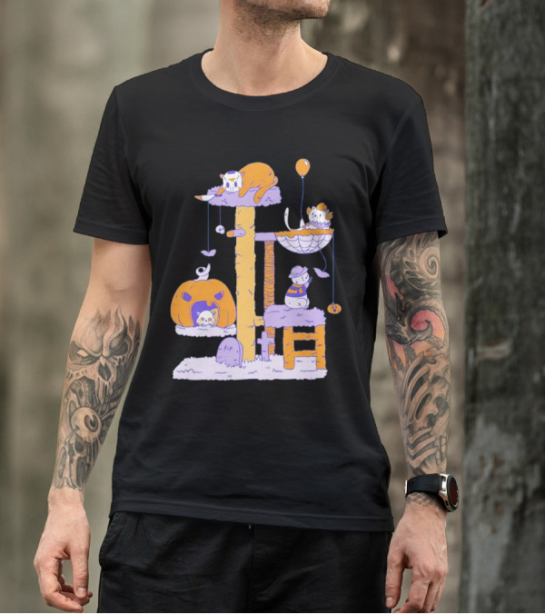 Cat Horror Icons Halloween Pumpkin Creepy Playhouse T-Shirt