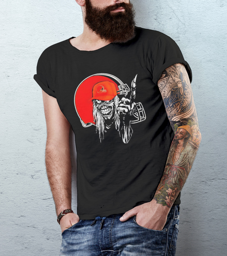 Cleveland Browns Skull With Helmet Halloween Football T-Shirt