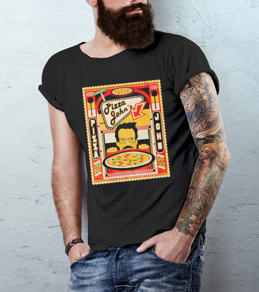 Pizza John’s Retro Pizzeria Poster With Mustached Chef And Pizza T-Shirt
