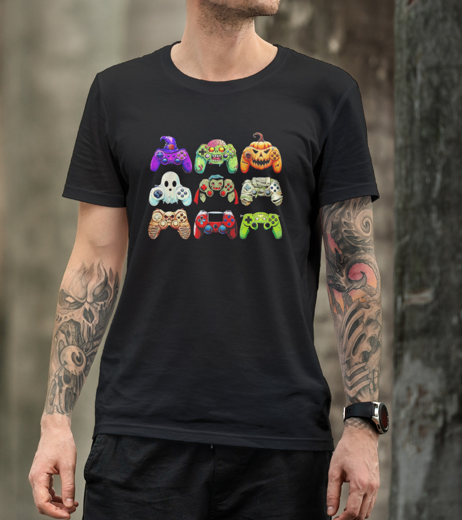 Gaming Skeleton Zombie Ghost Pumpkin Witch Halloween Controller Collection T-Shirt
