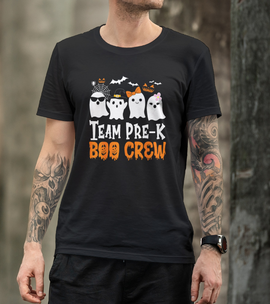 Team Pre-K Boo Crew Halloween Ghosts With Hats And Bows T-Shirt