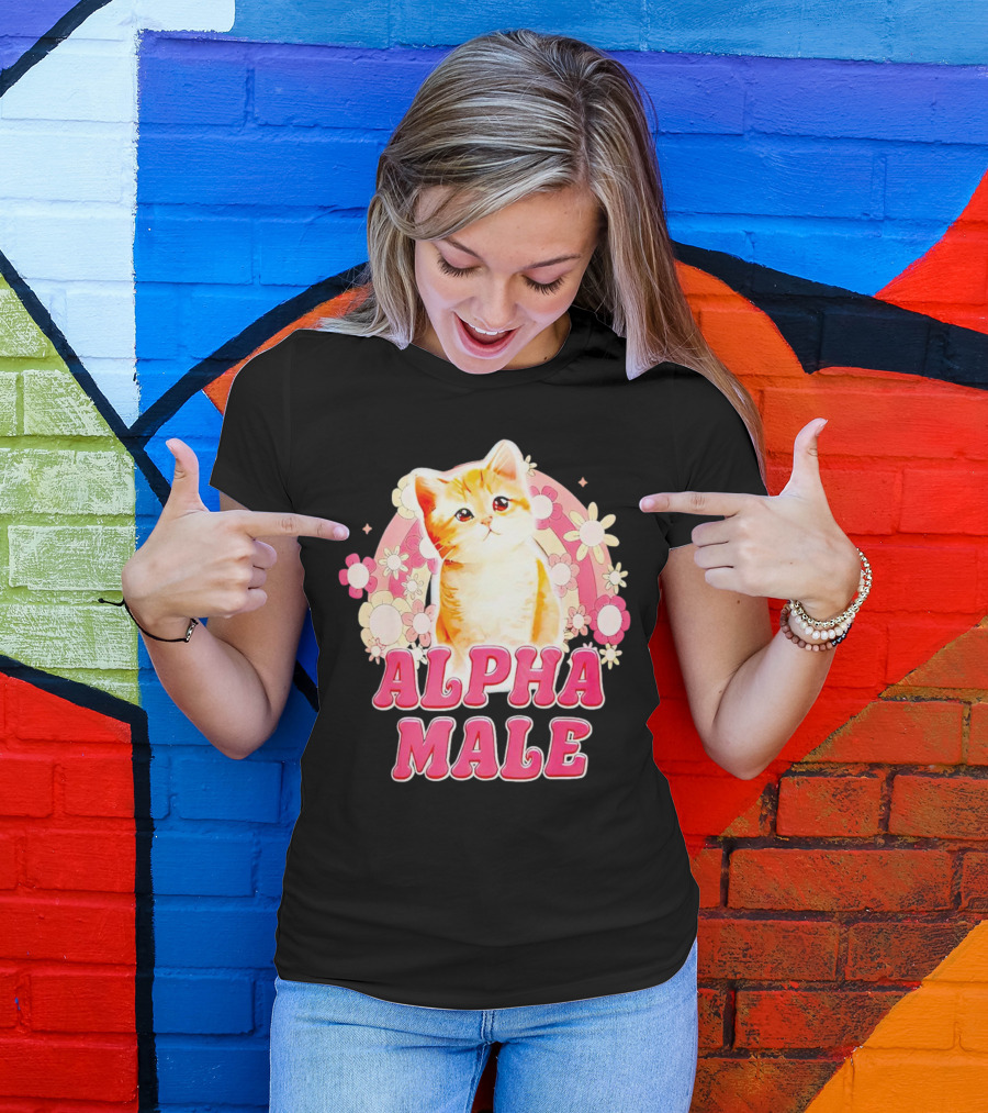 Alpha Male Cat With Floral Background T-Shirt