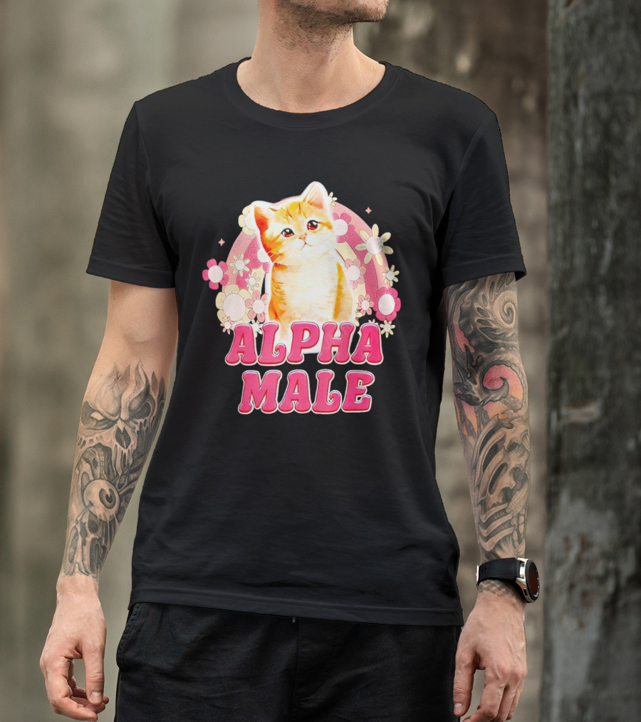Alpha Male Cat With Floral Background T-Shirt
