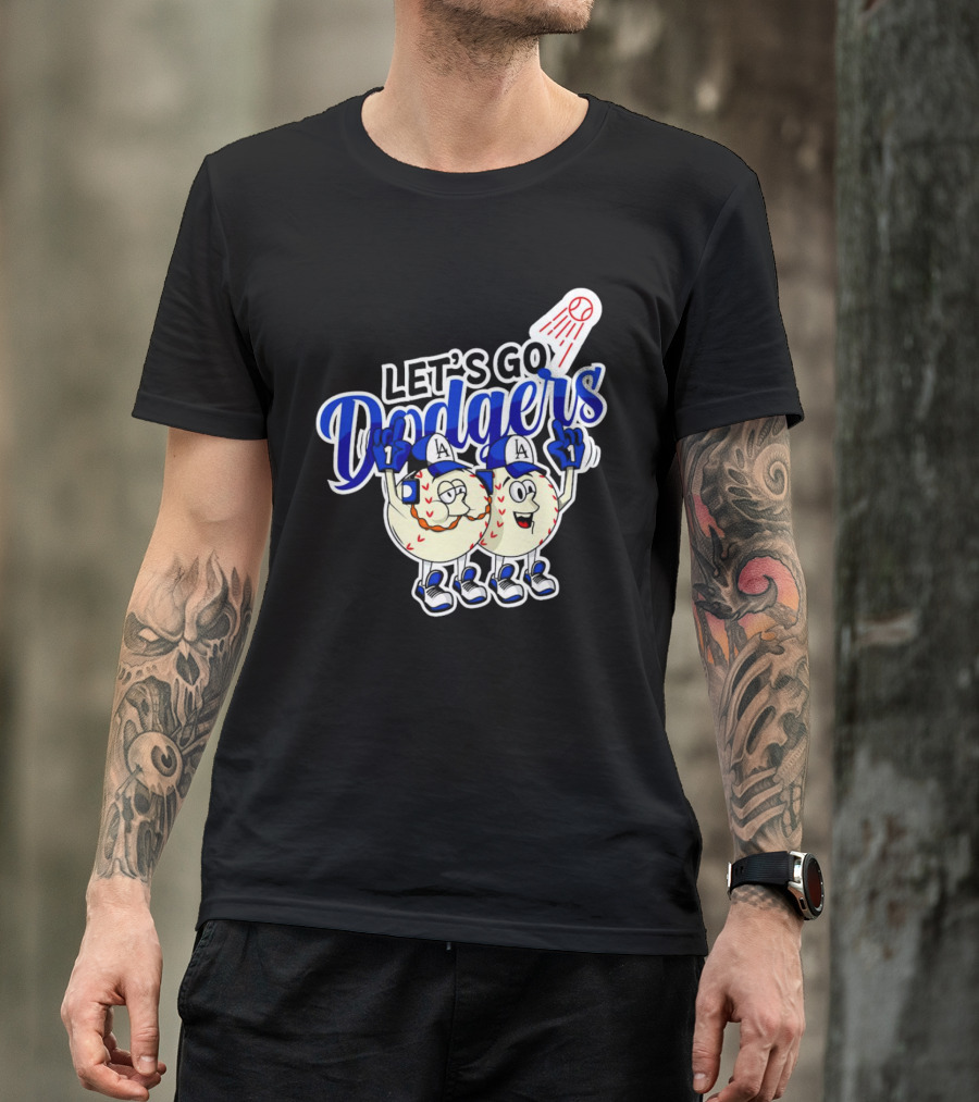 Let's Go Dodgers Baseball With Cartoon Baseballs And Iconic Spotlight T-Shirt