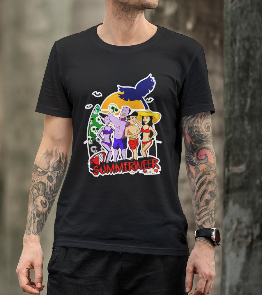 SUMMERWEEN Halloween Beach Party With Monsters And Skulls T-Shirt