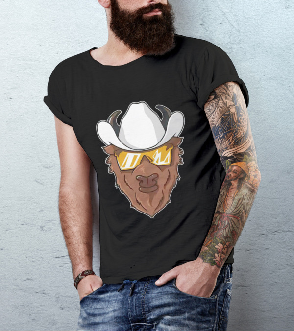 Cartoon Buffalo Wearing Cowboy Hats And Sunglasses T-Shirt