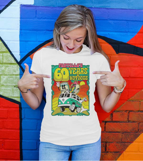 Portillo’s 60 Years Of Hotdogs Relish Relish Road Trip Cartoon Van Adventure T-Shirt