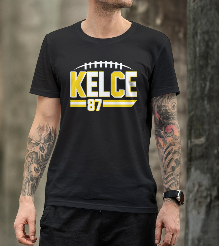 Kelce 87 Chiefs Football Team Icon Yellow Graphics T-Shirt