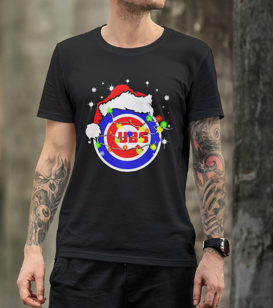 Chicago Cubs Santa Hat Christmas Lights T-Shirt
