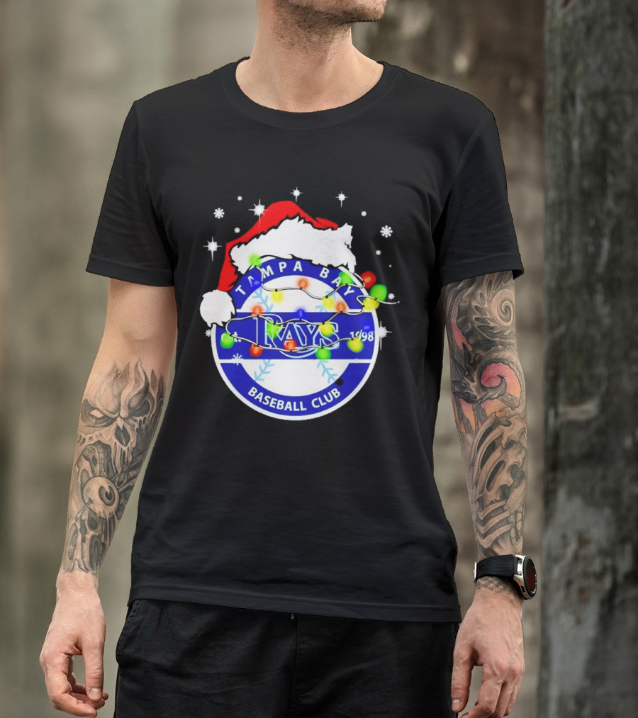 Tampa Bay Rays Baseball Club Santa Hat Christmas Lights T-Shirt