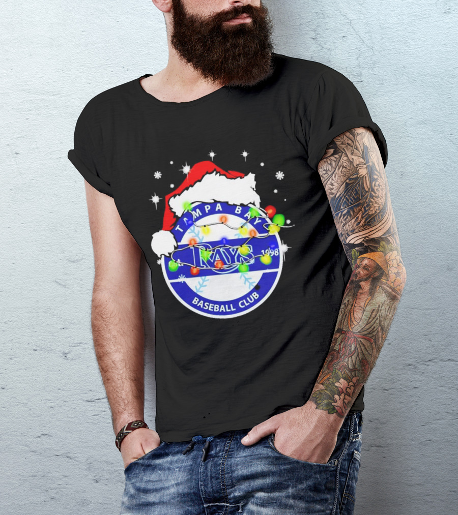 Tampa Bay Rays Baseball Club Santa Hat Christmas Lights T-Shirt