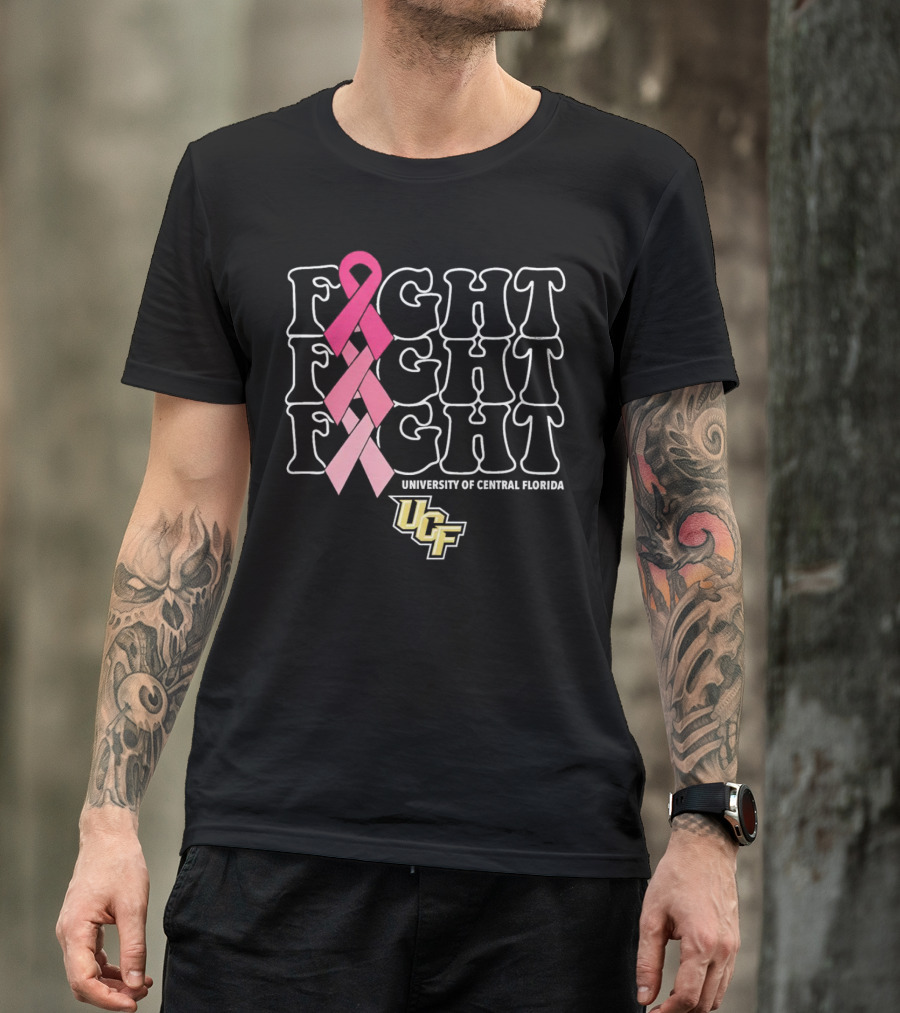 UCF University Of Central Florida Fight Fight Fight Breast Cancer Pink T-Shirt