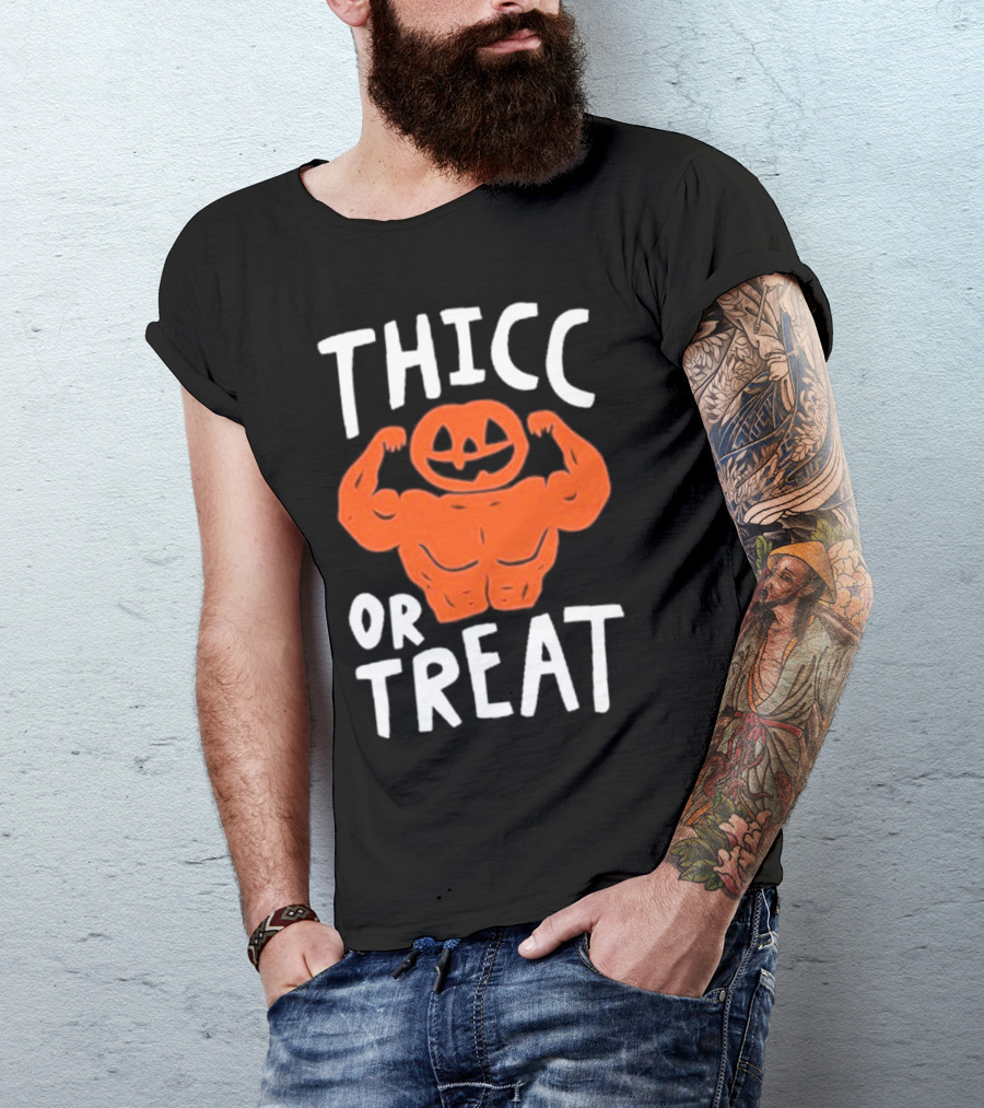 Bri Missbrisolo Thicc Or Treat Halloween Pumpkin Jack-O'-Lantern Bodybuilder T-Shirt