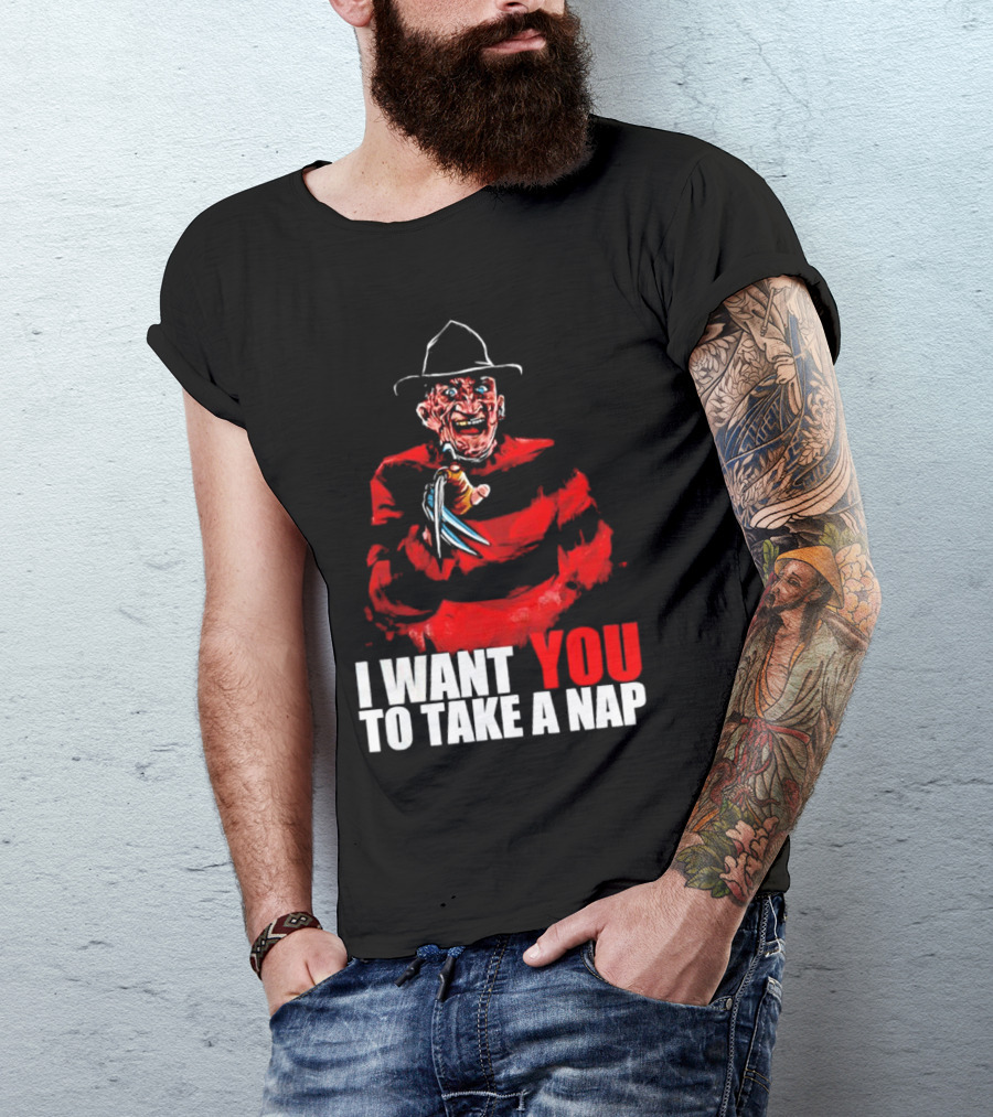 Freddy Krueger I Want You To Take A Nap Iconic Horror Character Visual With Claws T-Shirt