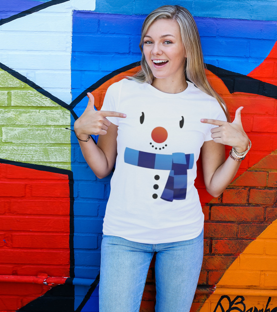 Snowman Suit Christmas Blue Scarf Simple Face T-Shirt