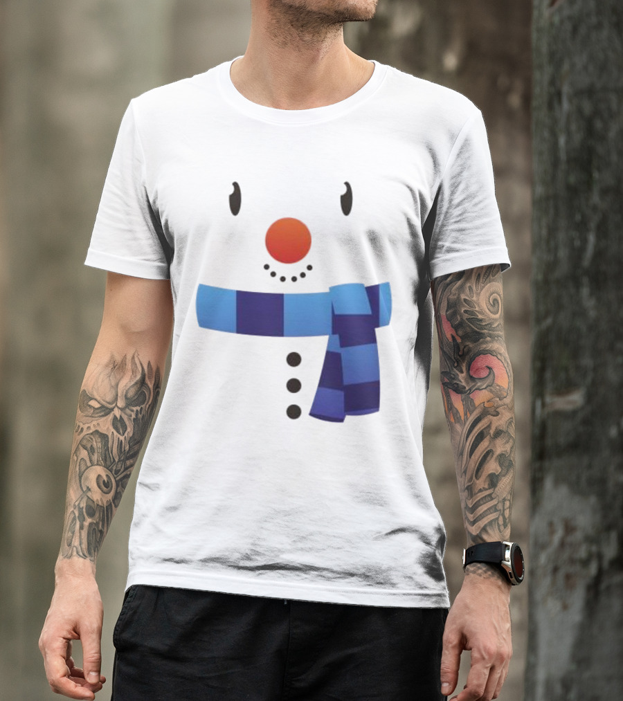 Snowman Suit Christmas Blue Scarf Simple Face T-Shirt