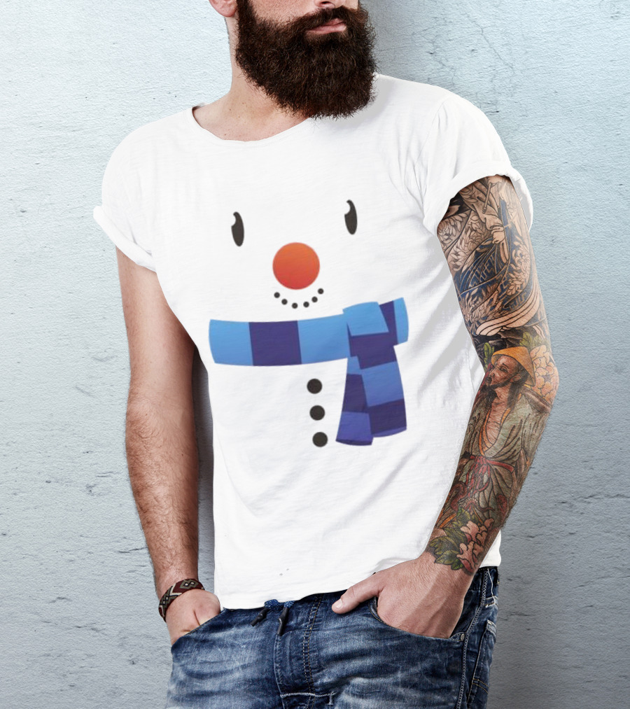Snowman Suit Christmas Blue Scarf Simple Face T-Shirt