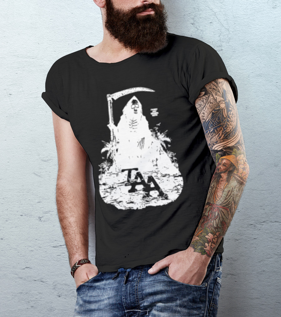 Treading Water TAA Grim Reaper With Scythe And Palm Trees T-Shirt