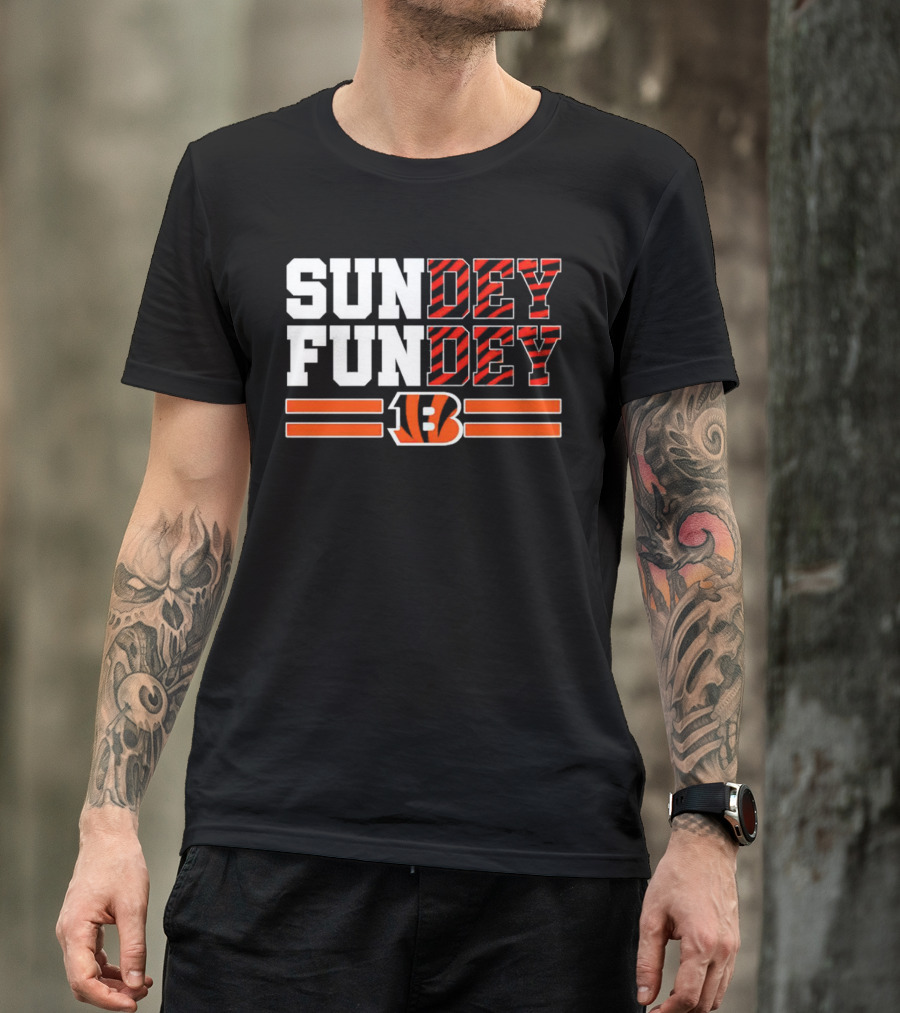 Cincinnati Bengals Sundey Funday B Logo Orange Stripes T-Shirt