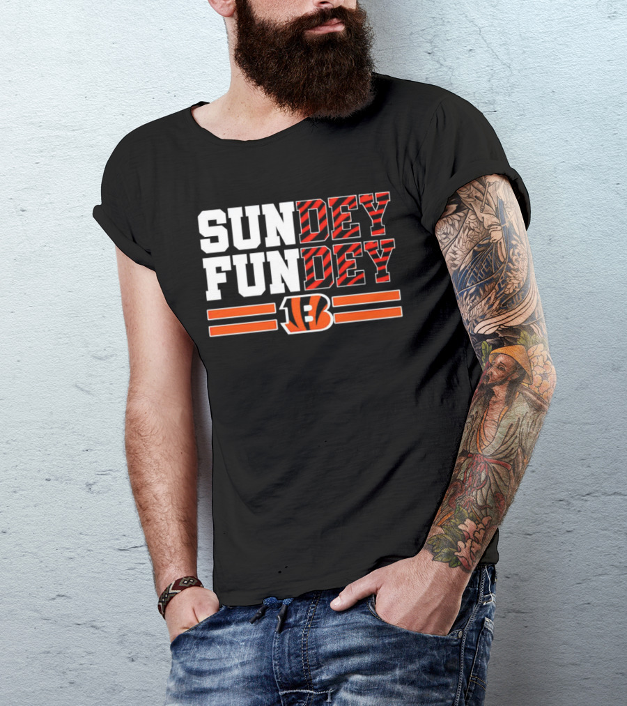 Cincinnati Bengals Sundey Funday B Logo Orange Stripes T-Shirt