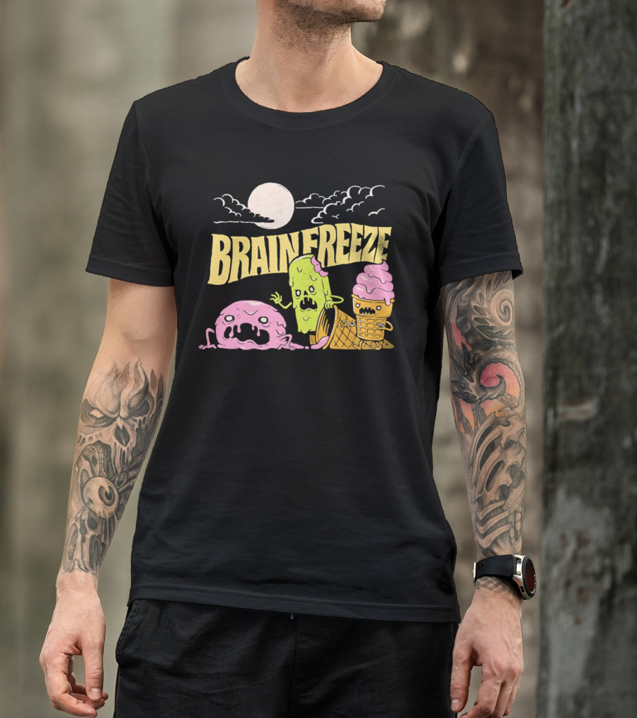 Brain Freeze Zombie Ice Cream Halloween Treats Under Full Moon T-Shirt