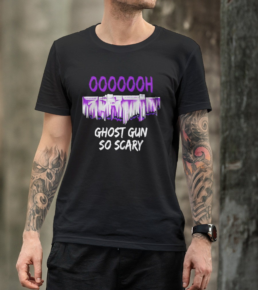 Ooooooh Ghost Gun So Scary Spooky Dripping Letters Halloween T-Shirt