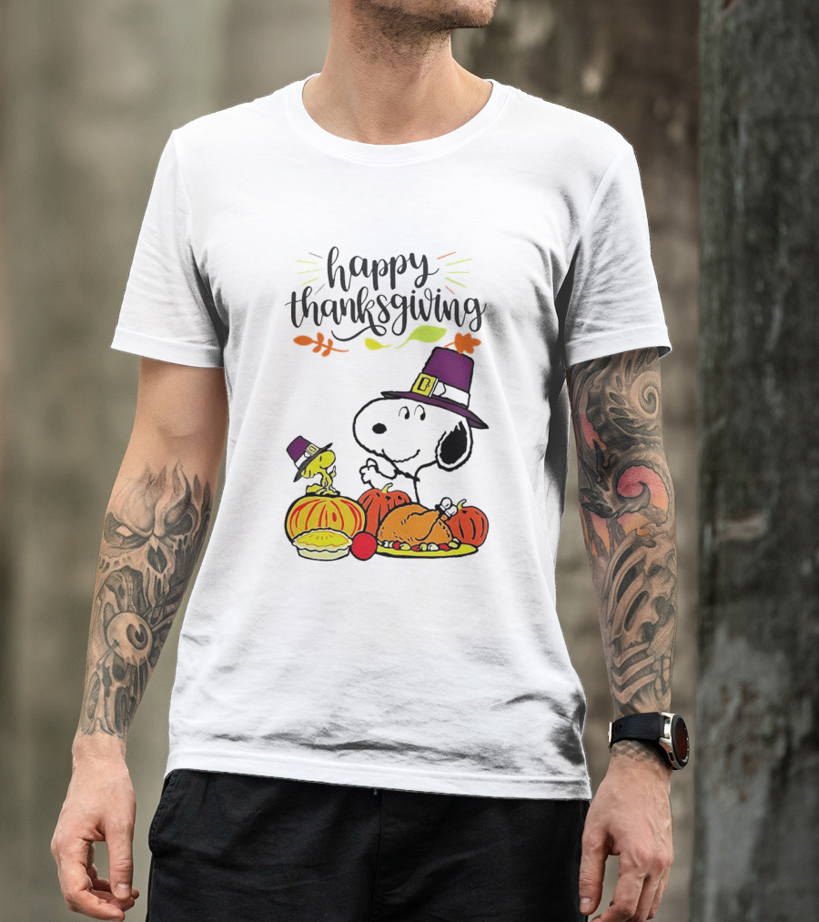 Thanksgiving Snoopy And Woodstock With Pilgrim Hats Feast T-Shirt