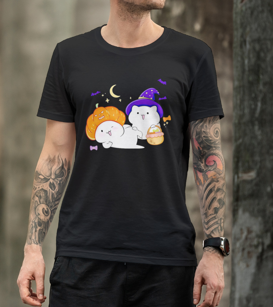 Bongo Cat Meme Halloween Pumpkin Witch Hat Moon Stars Bats T-Shirt