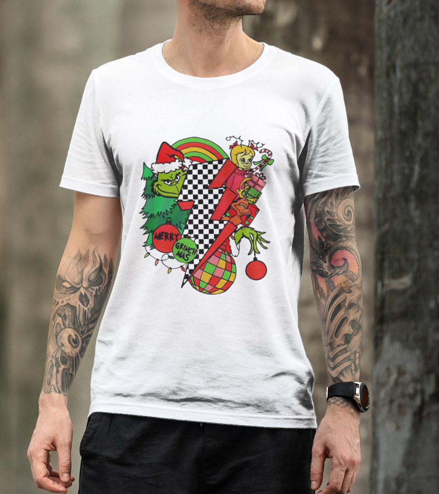 Merry Grinchmas Lightning Bolt Christmas Retro Dr. Seuss T-Shirt