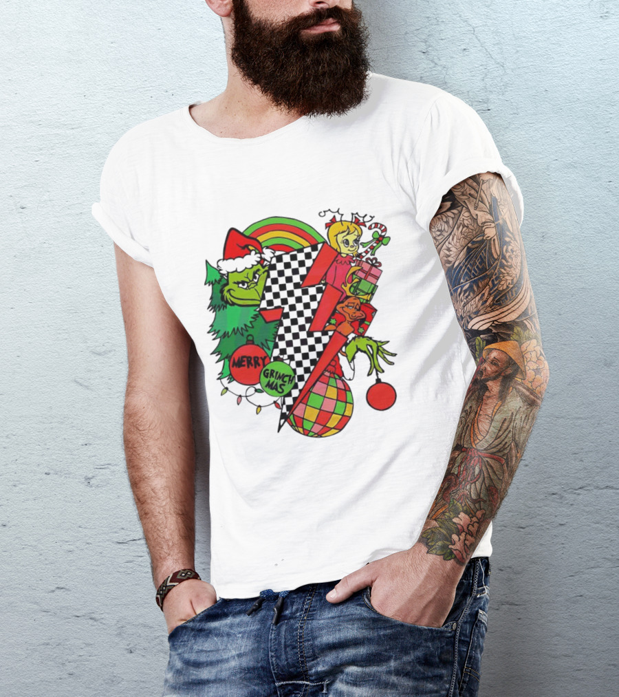 Merry Grinchmas Lightning Bolt Christmas Retro Dr. Seuss T-Shirt
