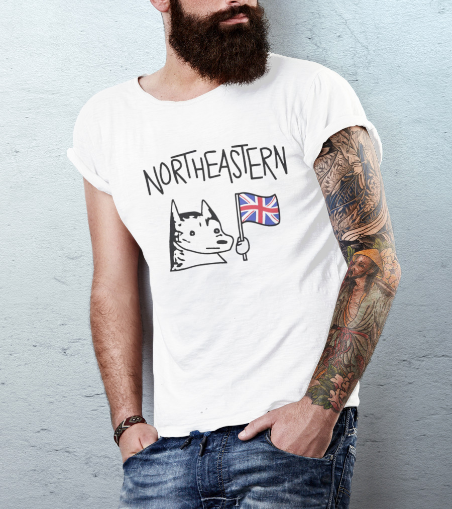 Northeastern Dog Holding Union Jack Flag T-Shirt