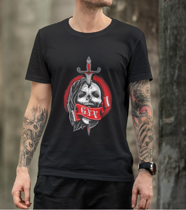 The Return Of Grizzled Young Veterans G.Y.V Skull Sword Red Banner T-Shirt