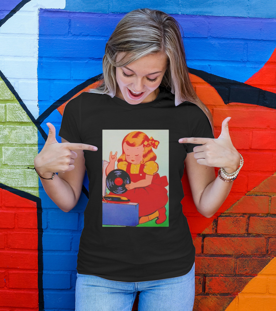 Sweet Unholy One Slayer Little Girl Listening To Vinyl Record T-Shirt