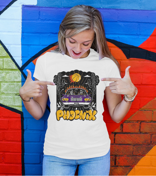 Phoenix Suns Skeletons Driving Under Basketball Sun T-Shirt