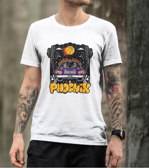 Phoenix Suns Skeletons Driving Under Basketball Sun T-Shirt
