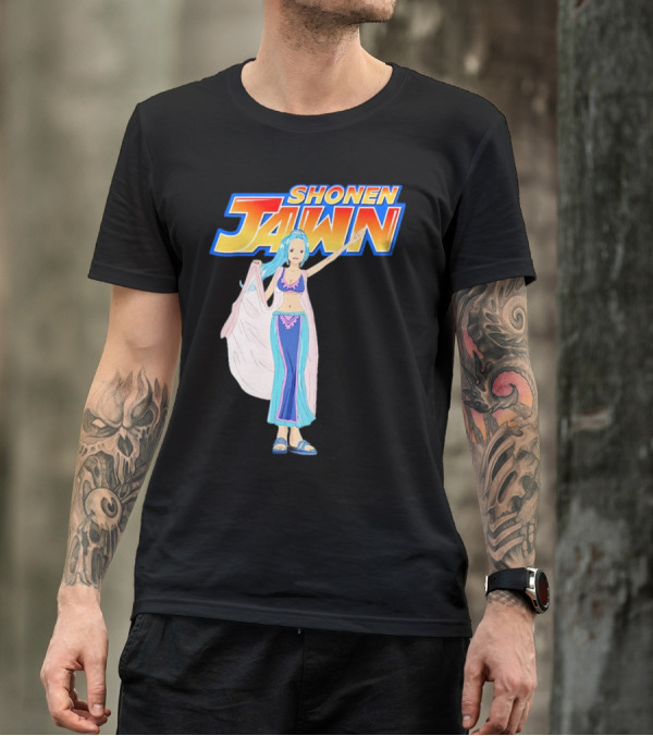 SHONEN JAWN Anime Style Blue-Haired Character With Draped Robe T-Shirt
