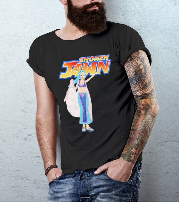 SHONEN JAWN Anime Style Blue-Haired Character With Draped Robe T-Shirt