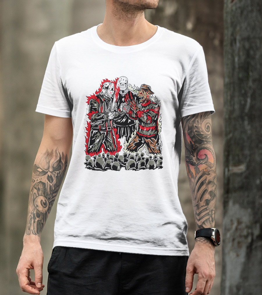 Violent Face Off Horror Movie Characters Freddy Krueger Pyramid Head Crossover T-Shirt