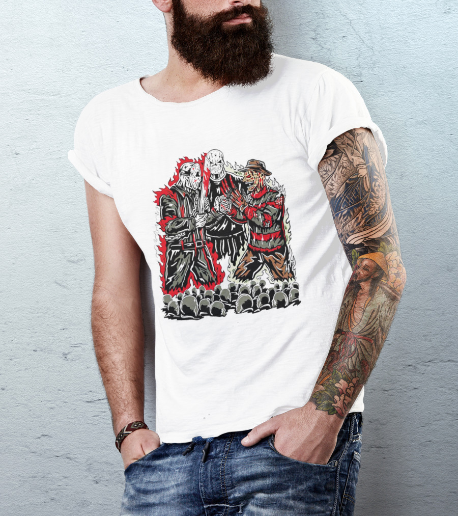 Violent Face Off Horror Movie Characters Freddy Krueger Pyramid Head Crossover T-Shirt