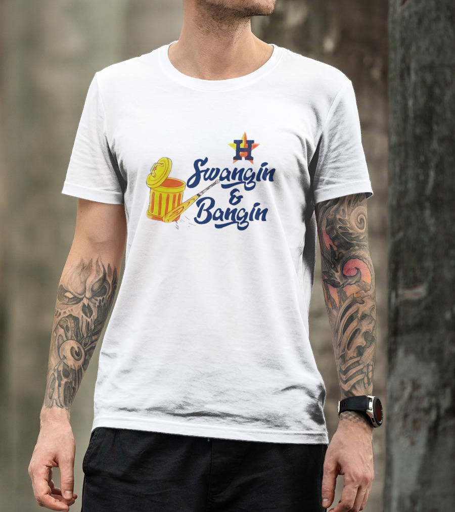 Houston Astros Swangin And Bangin Star H Orange Trash Can Baseball Paddle T-Shirt