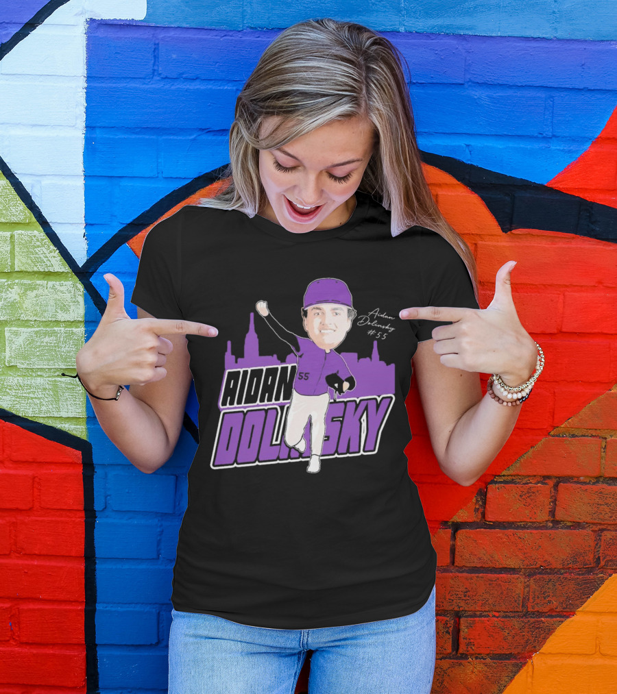 Aidan Dolinsky #55 NYU Baseball Purple City Skyline Signature T-Shirt