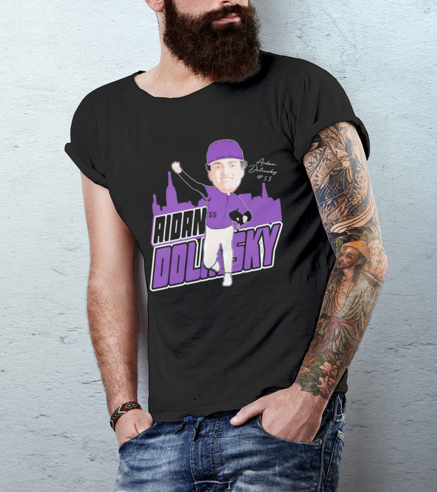 Aidan Dolinsky #55 NYU Baseball Purple City Skyline Signature T-Shirt