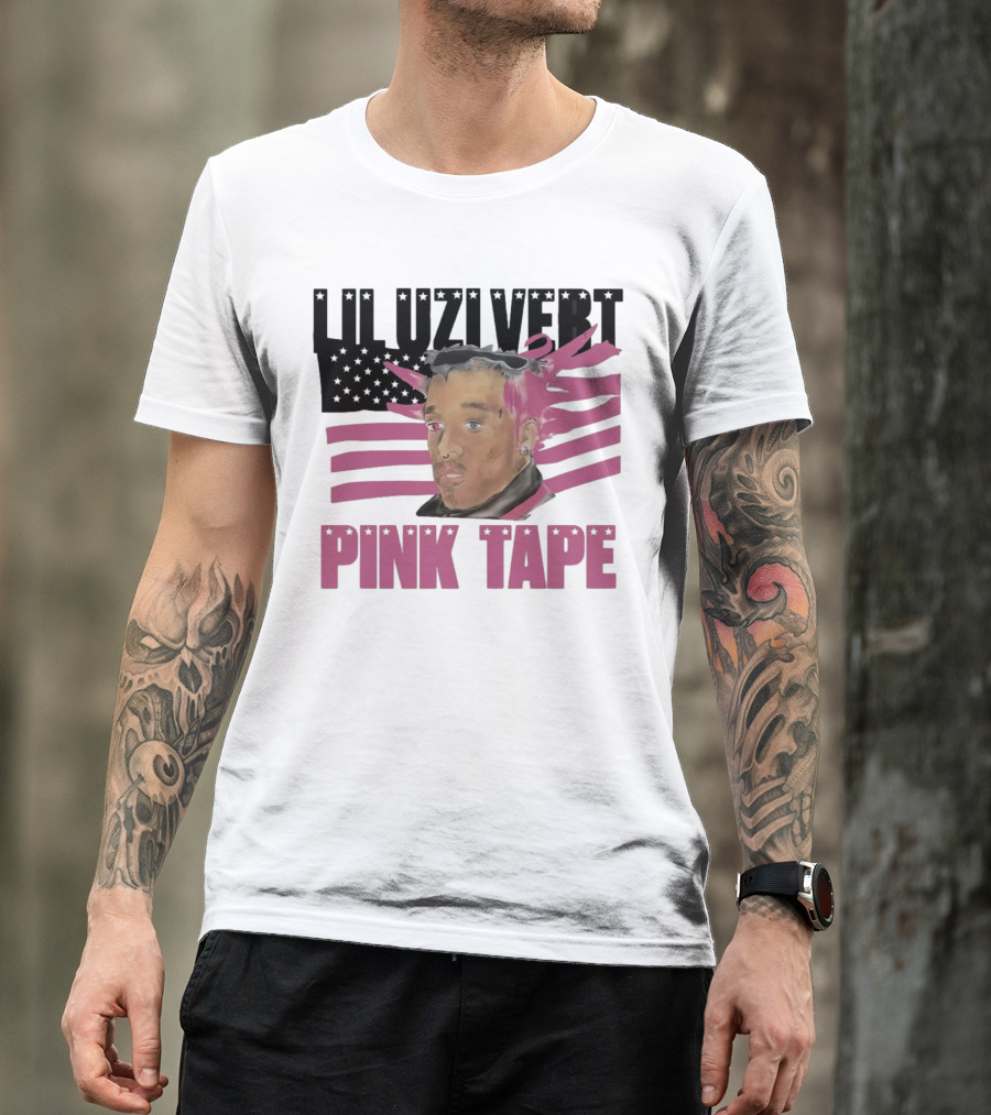 Lil Uzi Vert Pink Tape Black American Flag T-Shirt