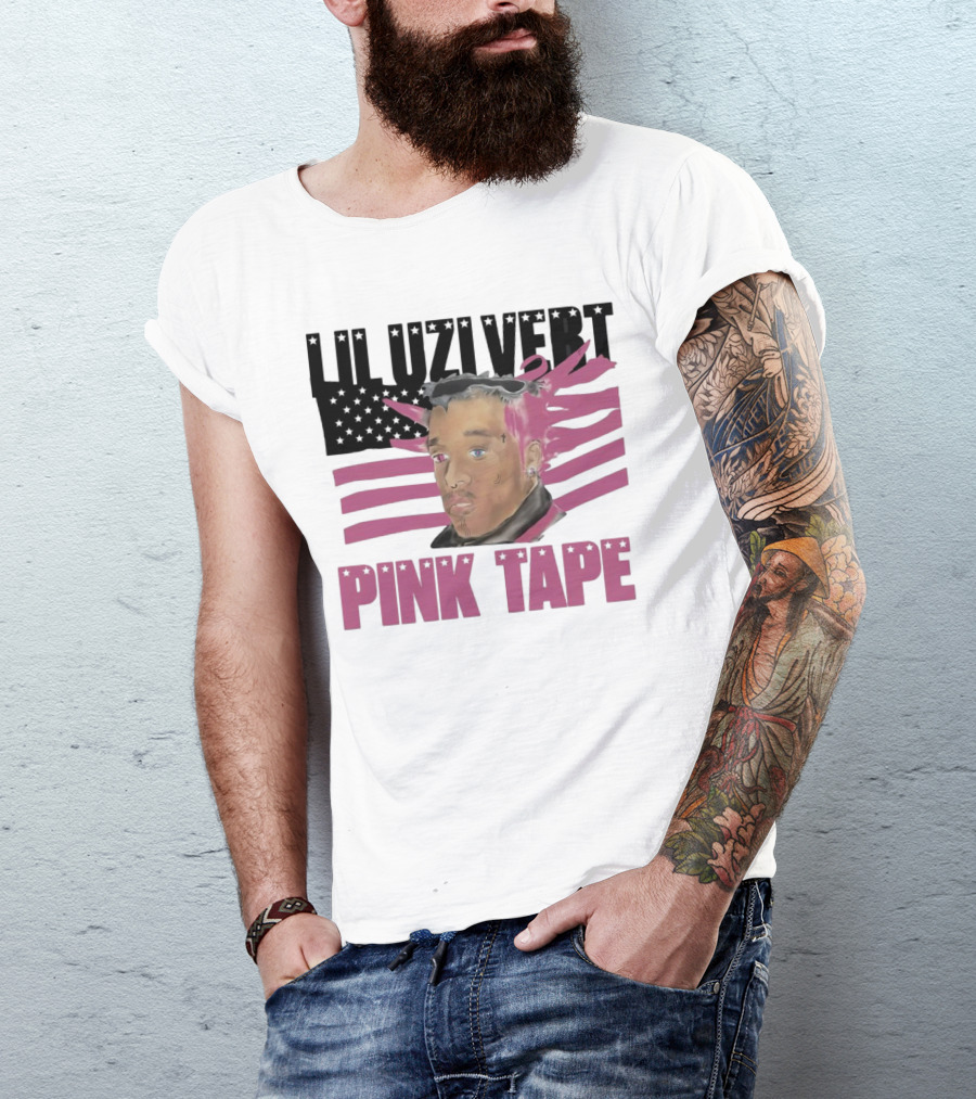 Lil Uzi Vert Pink Tape Black American Flag T-Shirt