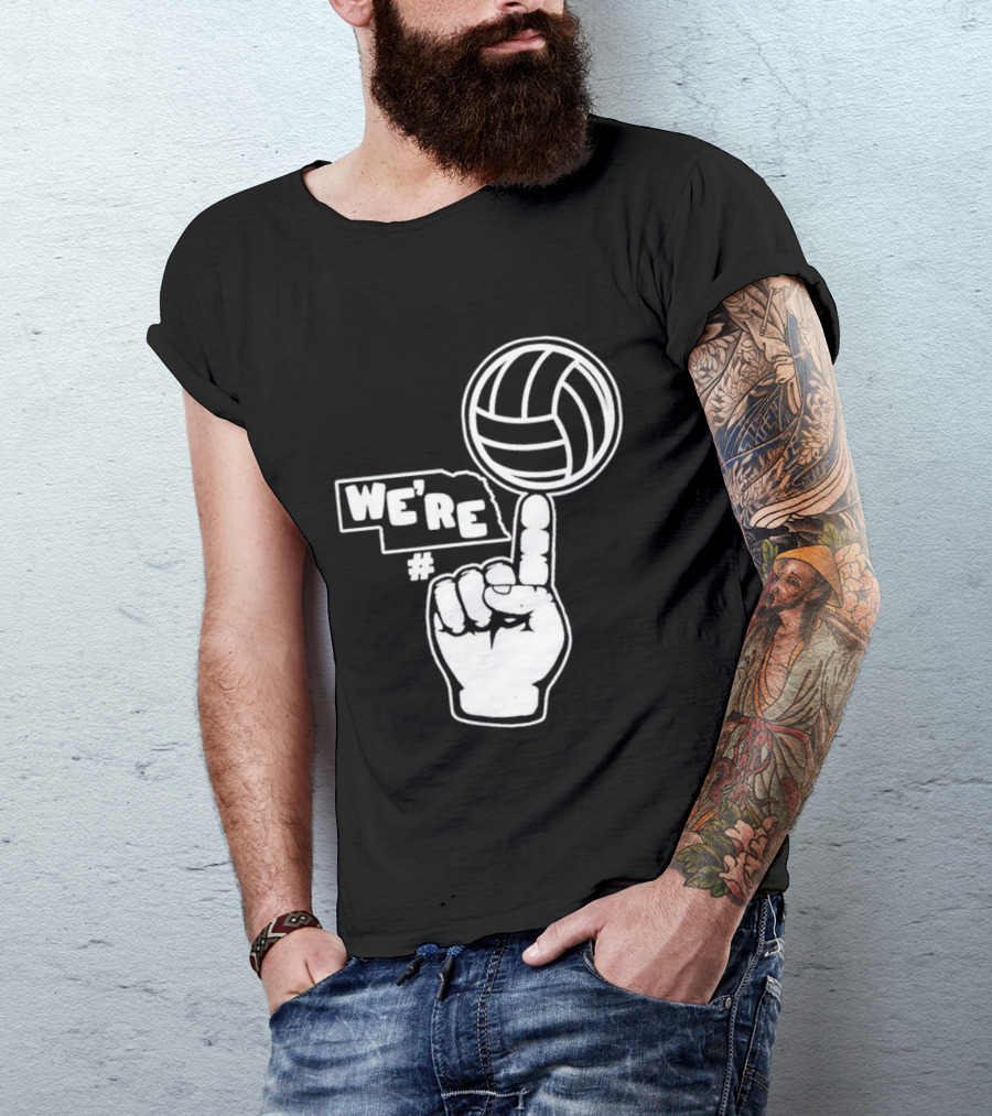 We're Number One Nebraska Volleyball Finger Gesture And Volleyball Map T-Shirt